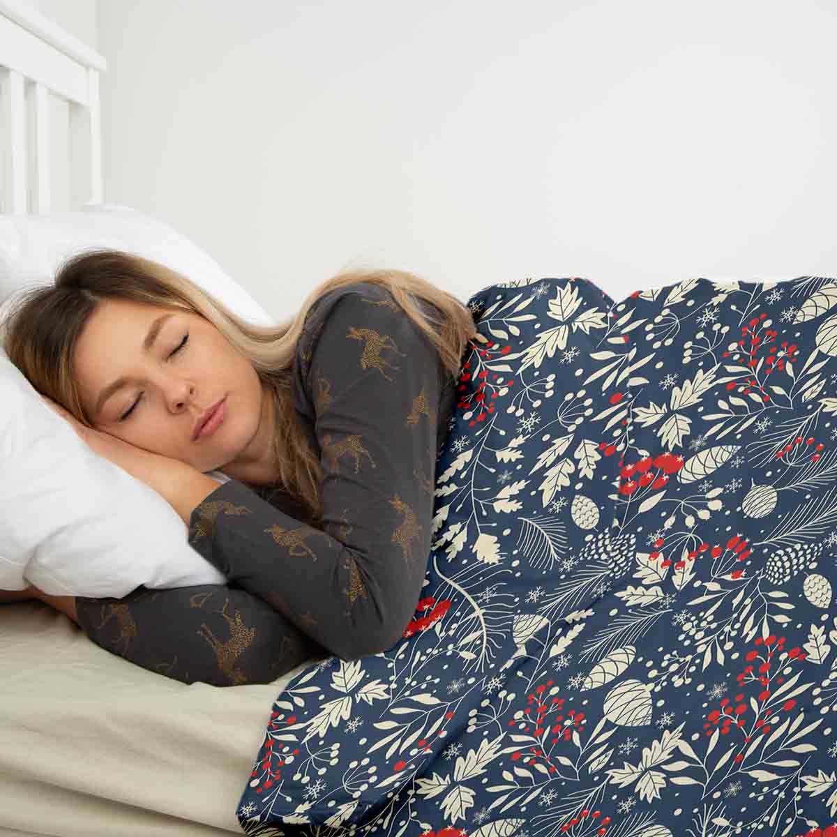 Couverture thérapeutique originale - Housse en coton feuilles de Noël