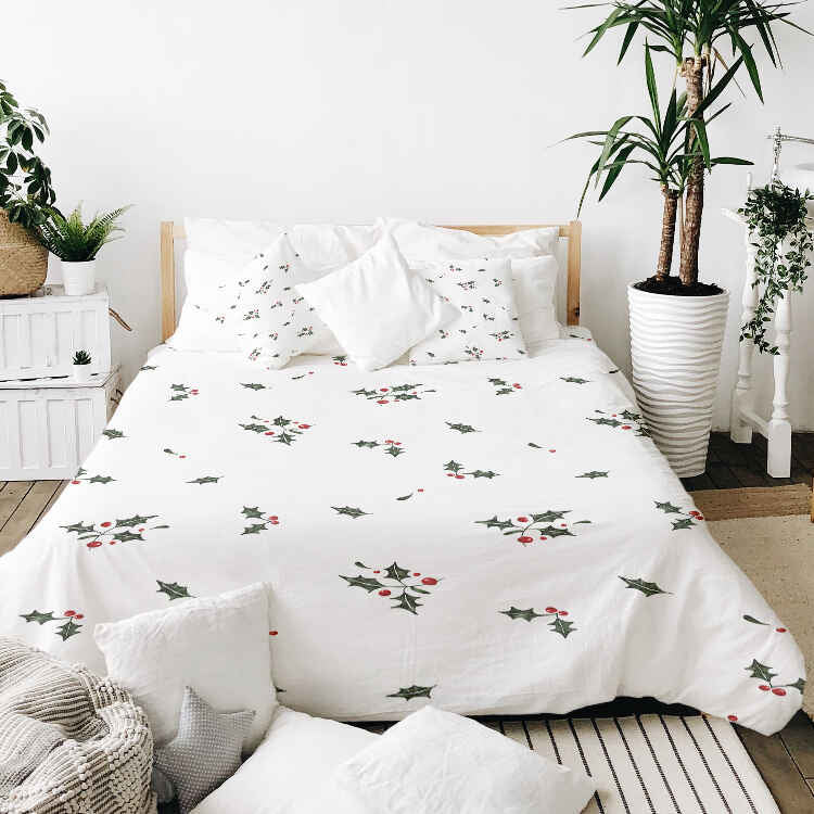 Couverture thérapeutique originale - Housse en coton blanc Branches de gui