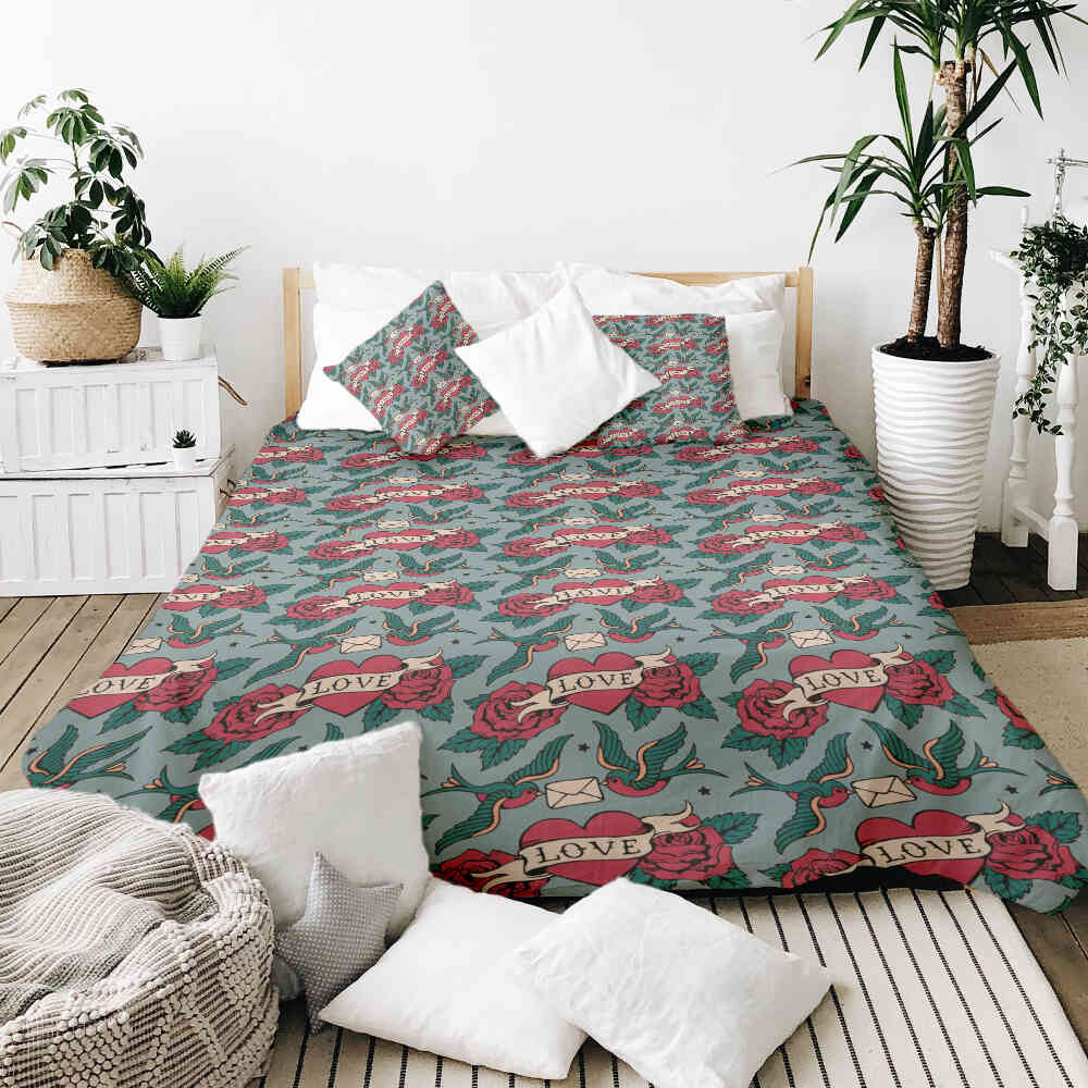 Ensemble de linge de lit avec couverture thérapeutique Love Tattoo