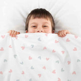 Therapy blanket and bedding set, white with small hearts.