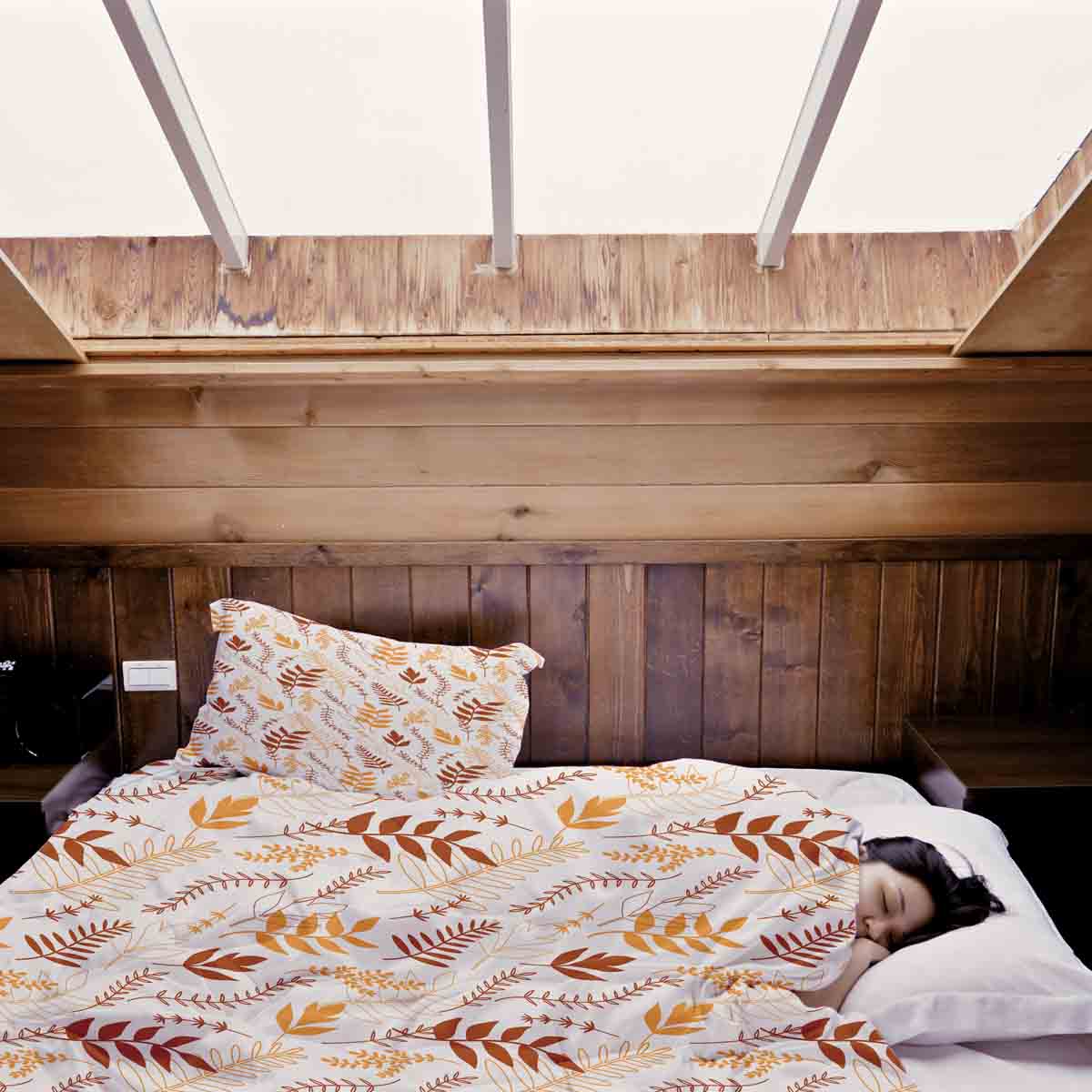 Couverture thérapeutique originale - Housse en coton blanc avec branches automnales