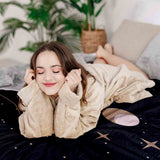 Therapy blanket and bedding set, black with sun, moon and stars.