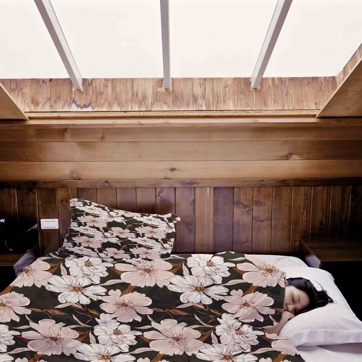 Couverture thérapeutique originale - Housse en coton avec fleurs d'aster roses