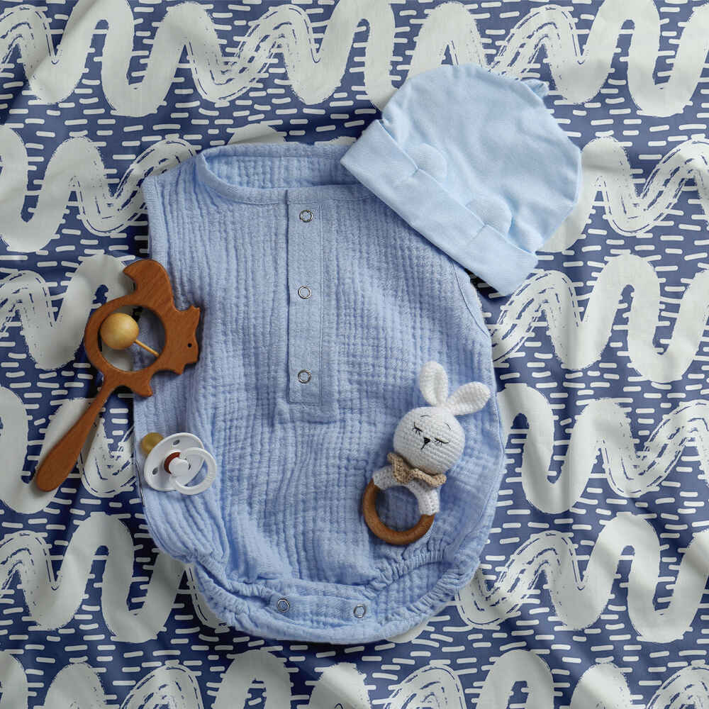 Couverture thérapeutique originale - Housse en coton bleu avec vagues blanches