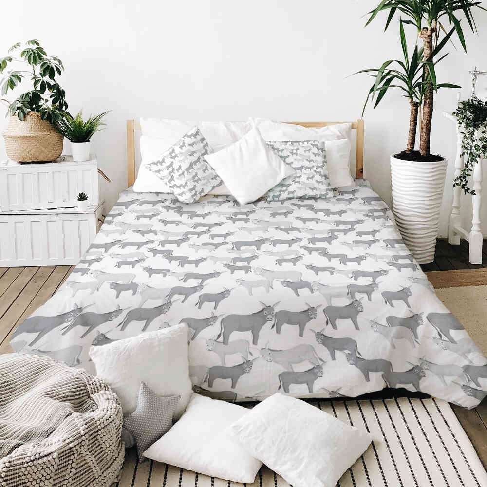 Ensemble de literie avec couvertures thérapeutiques gris avec des ânes