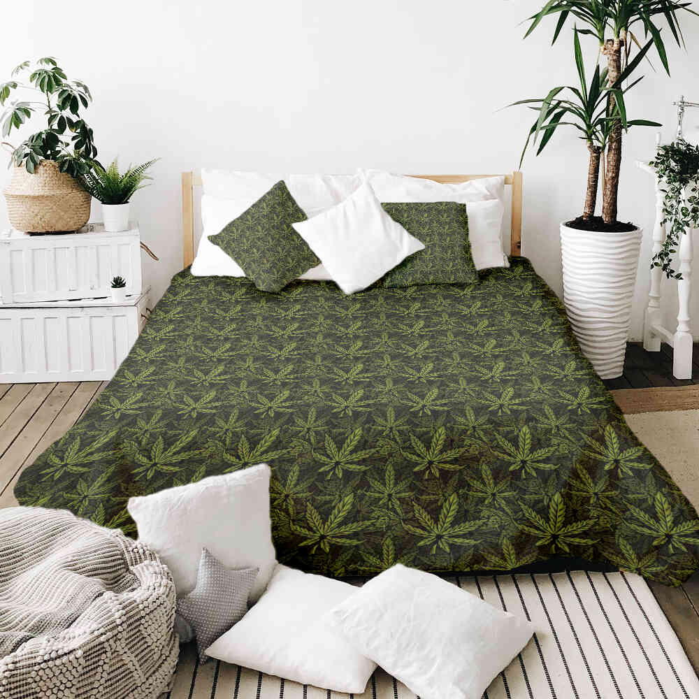 Therapy blankets bedding set hemp leaf