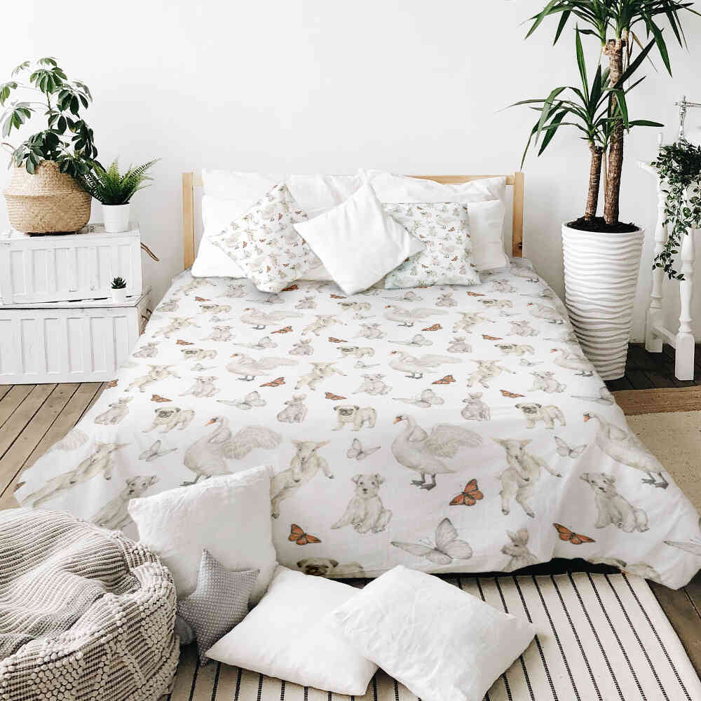 Original therapy blanket - cotton cover white cute animals