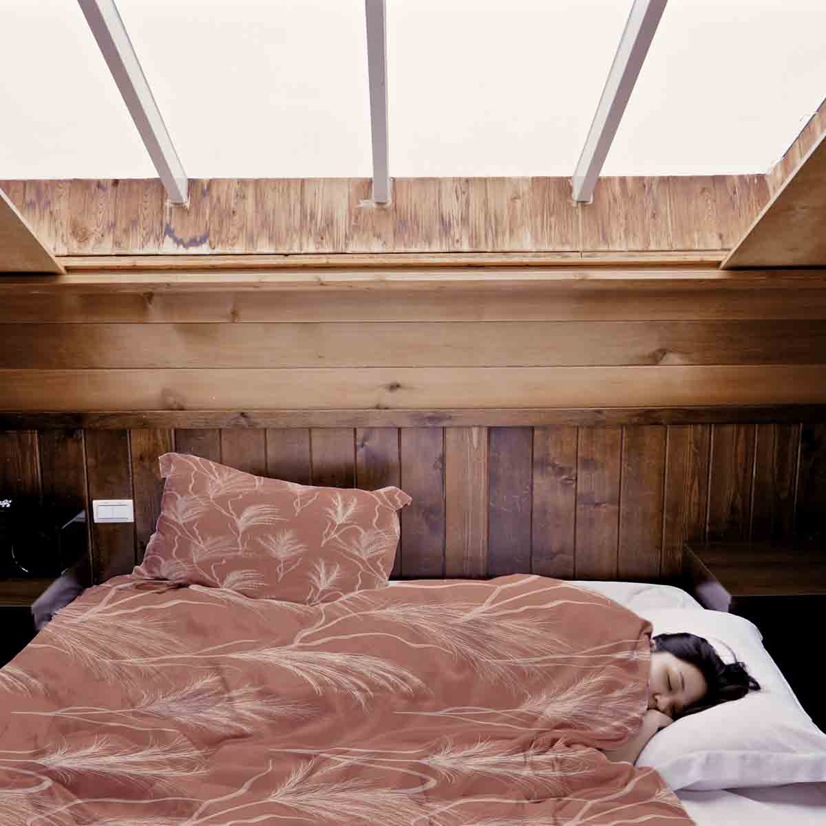 Couverture thérapeutique originale - Housse en coton vieux rose avec herbe de la pampa