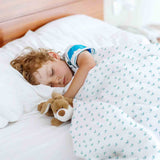 Therapy blanket and bedding set, white with blue hearts.