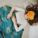 Therapy blanket bedding set, green with golden leaf.