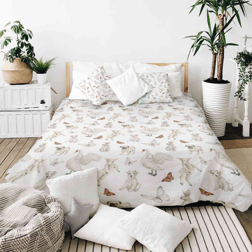 Couette de thérapie Ensemble de literie Blanc animaux mignons