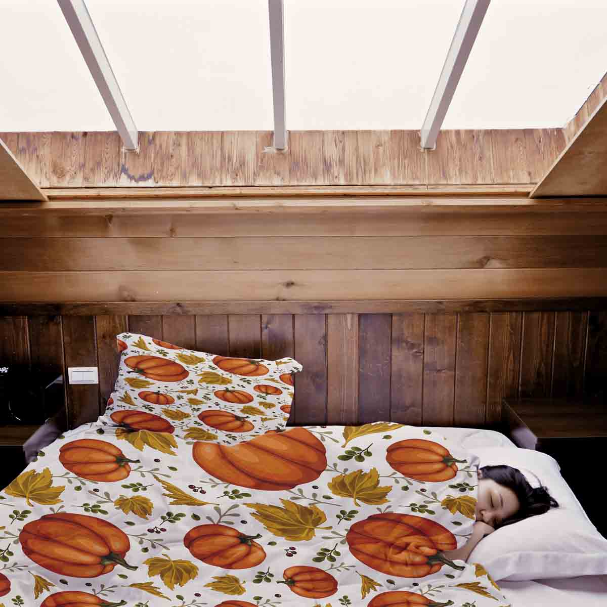 Ensemble de literie avec couvertures thérapeutiques blanc avec de grosses citrouilles