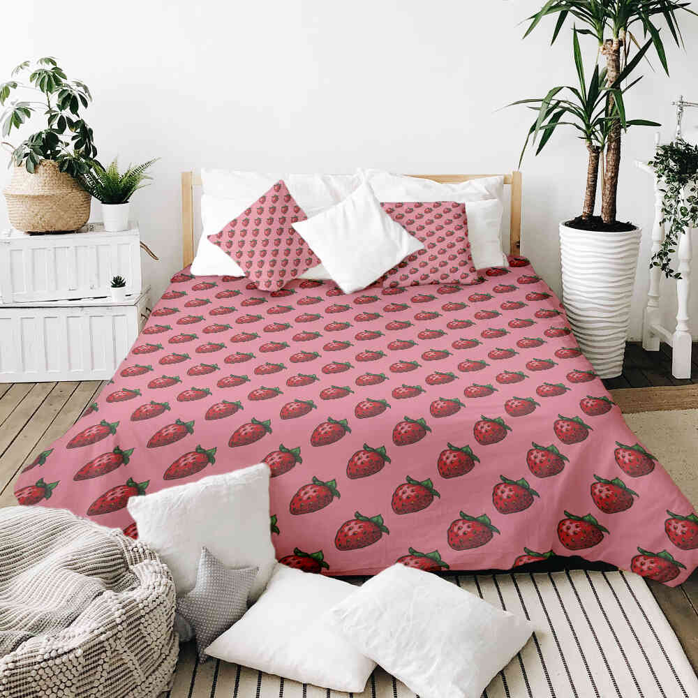 Ensemble de literie avec couverture thérapeutique rose avec fraises