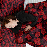 Therapy blanket and bedding set, black with red roses.