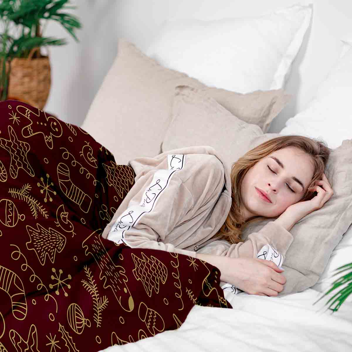 Couverture thérapeutique originale - Housse en coton rouge avec motifs de Noël amusants