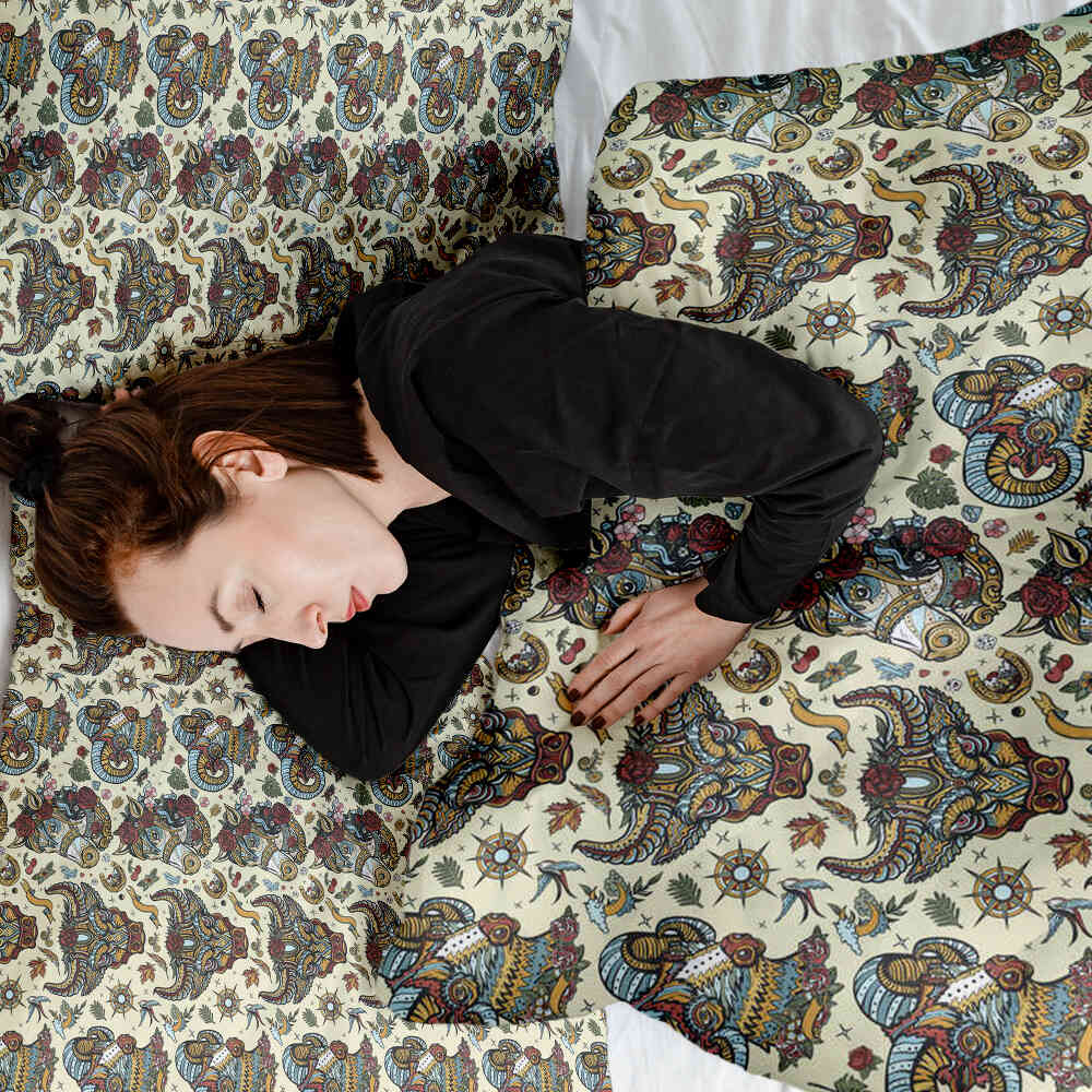 Ensemble de linge de lit avec couvertures thérapeutiques et têtes d'animaux colorées