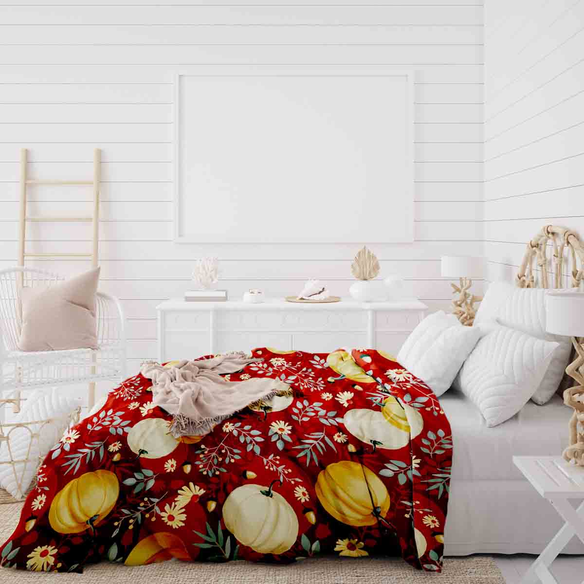 Ensemble de literie avec couverture thérapeutique rouge avec citrouilles