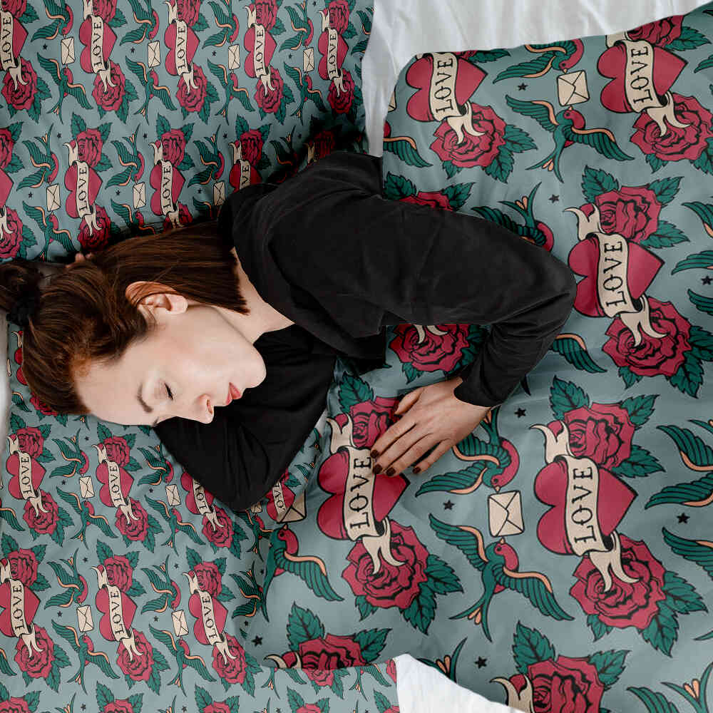 Ensemble de linge de lit avec couverture thérapeutique Love Tattoo