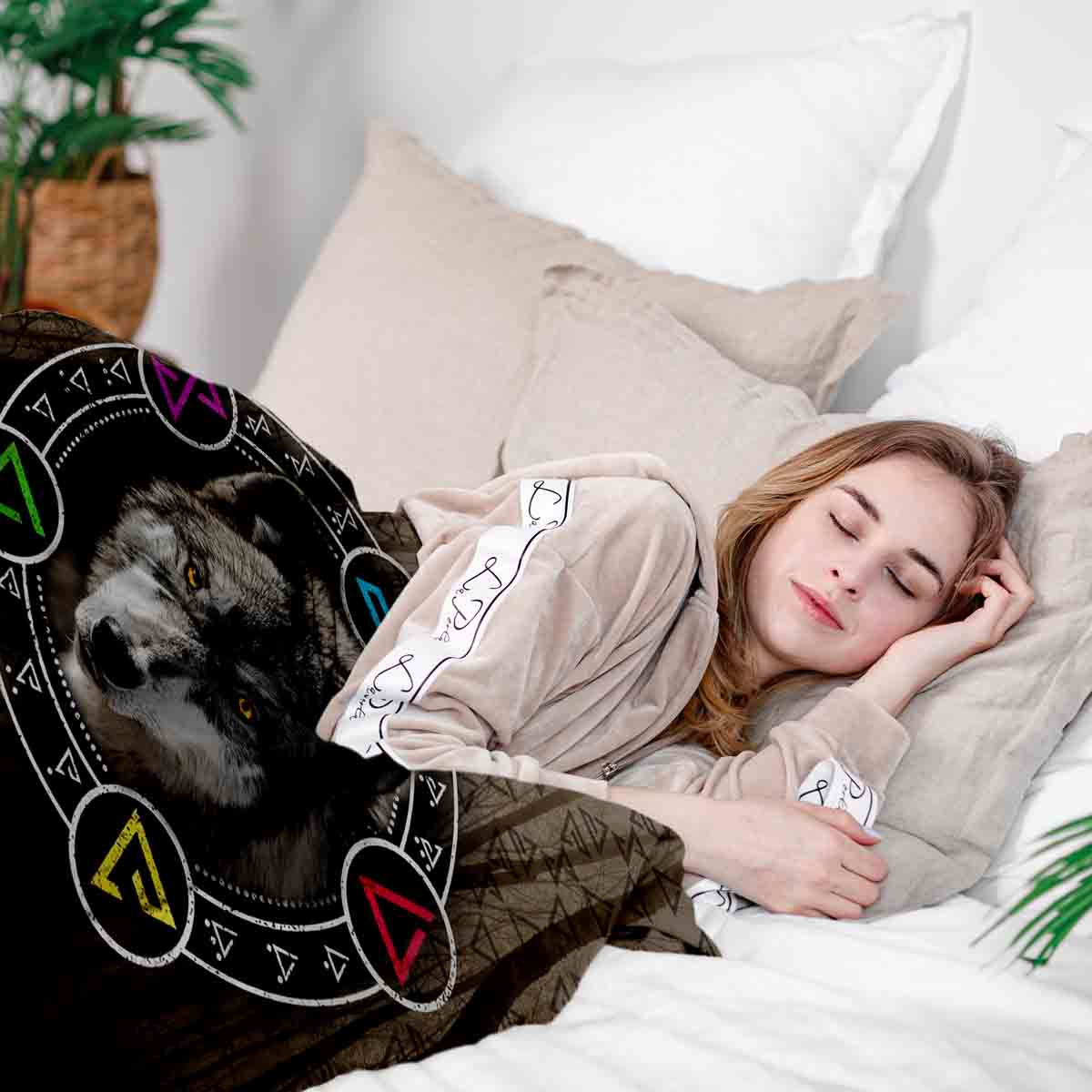 Therapy blankets bedding set brown with wolf