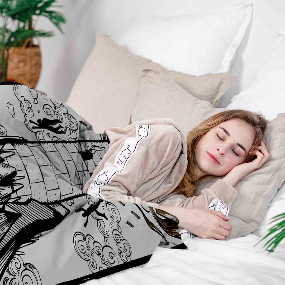 Couverture thérapeutique originale - Housse en coton blanc avec tour