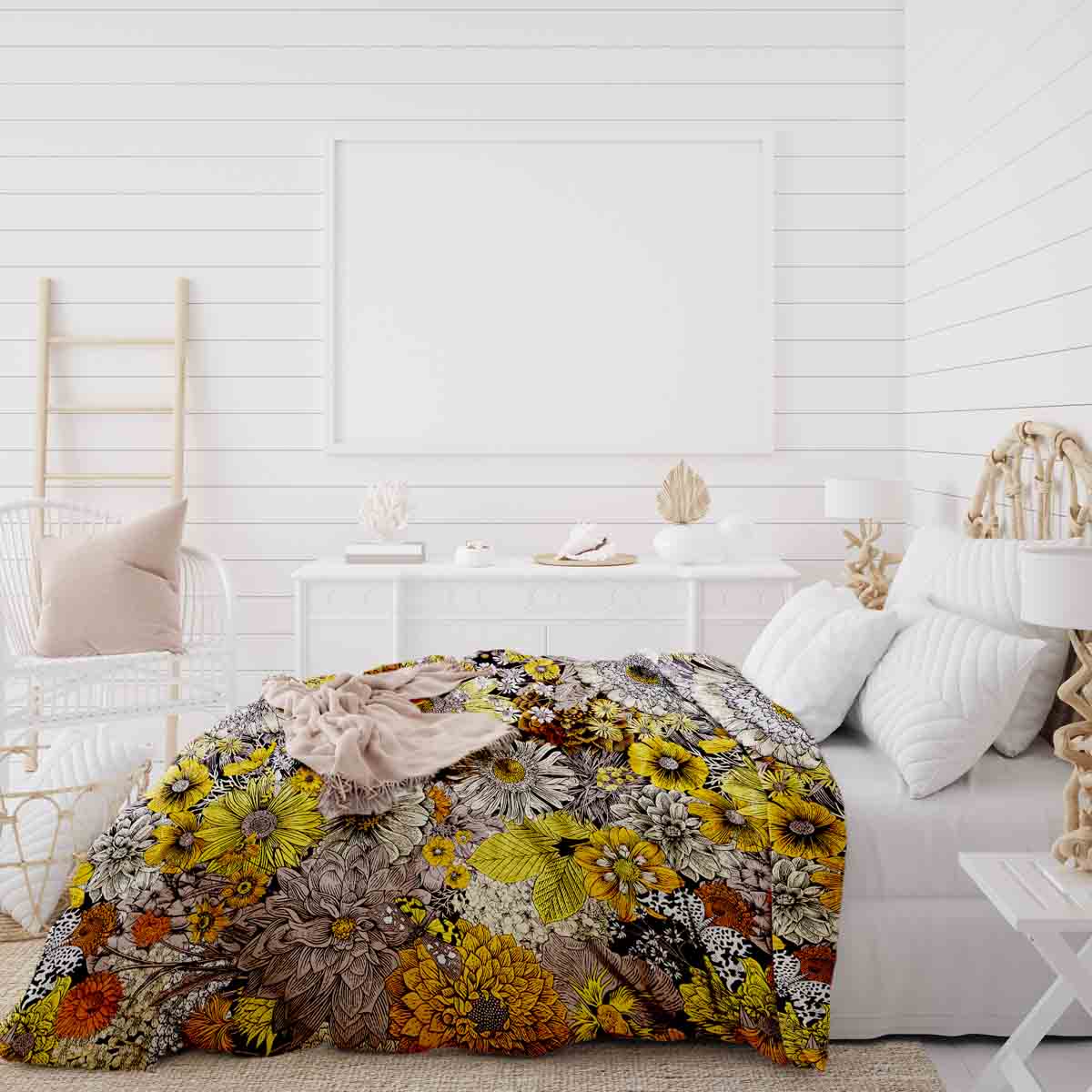 Couverture thérapeutique originale - Housse en coton fleurs jaunes