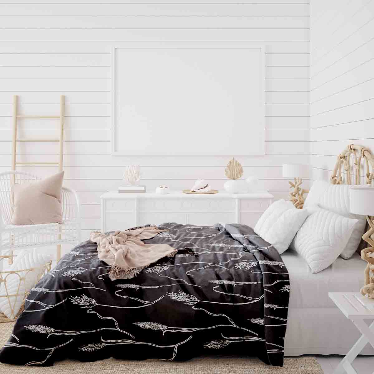 Couverture thérapeutique originale - Housse en coton gris foncé avec branches blanches