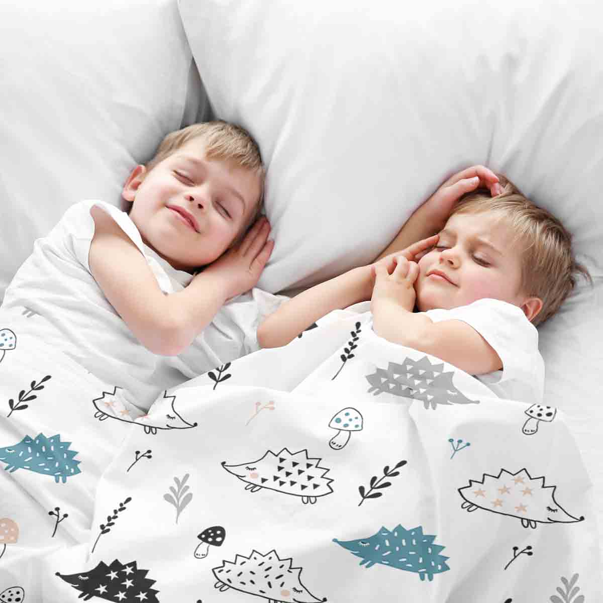 Couverture thérapeutique originale - Housse en coton blanc avec hérisson