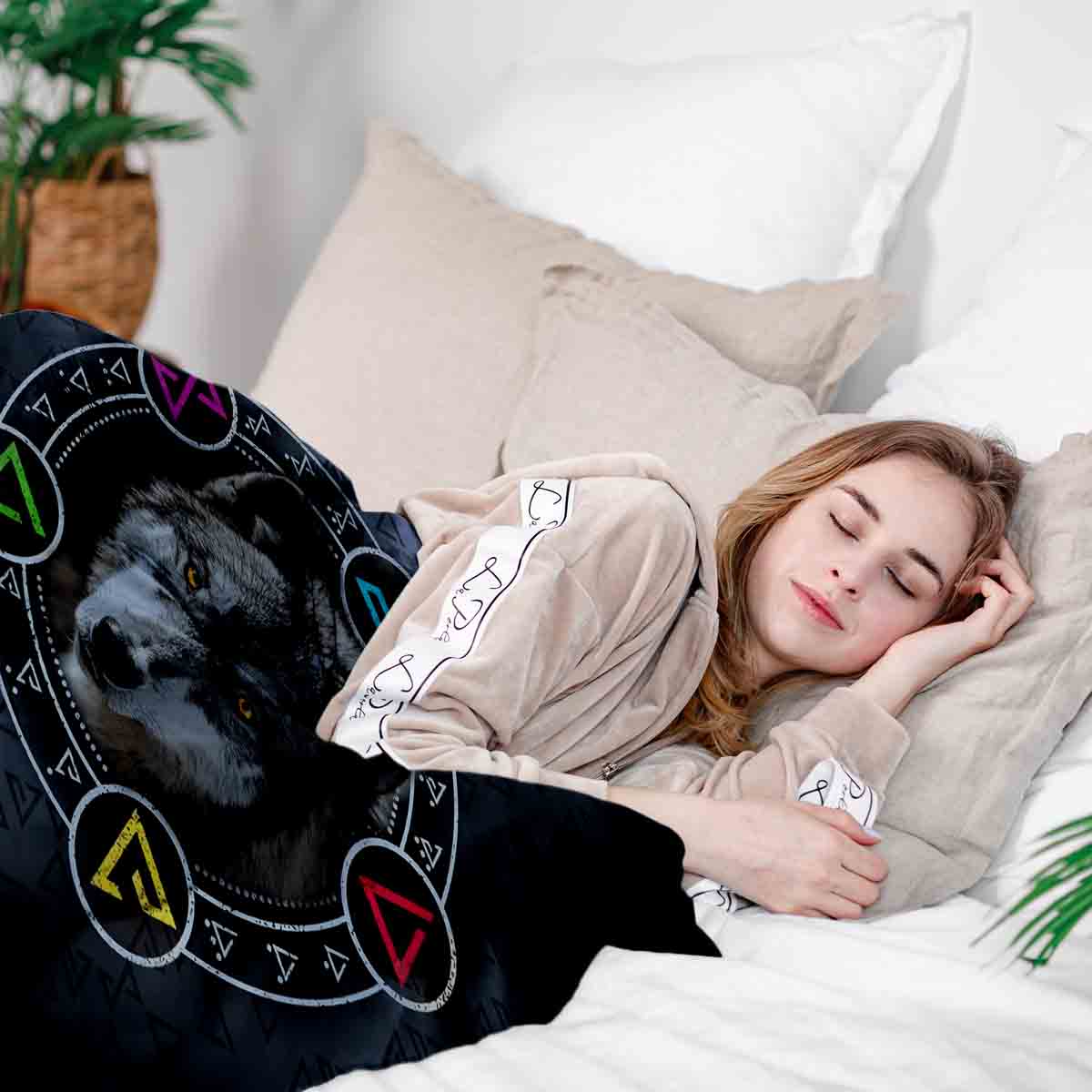 Therapy blankets bedding set gray with wolf