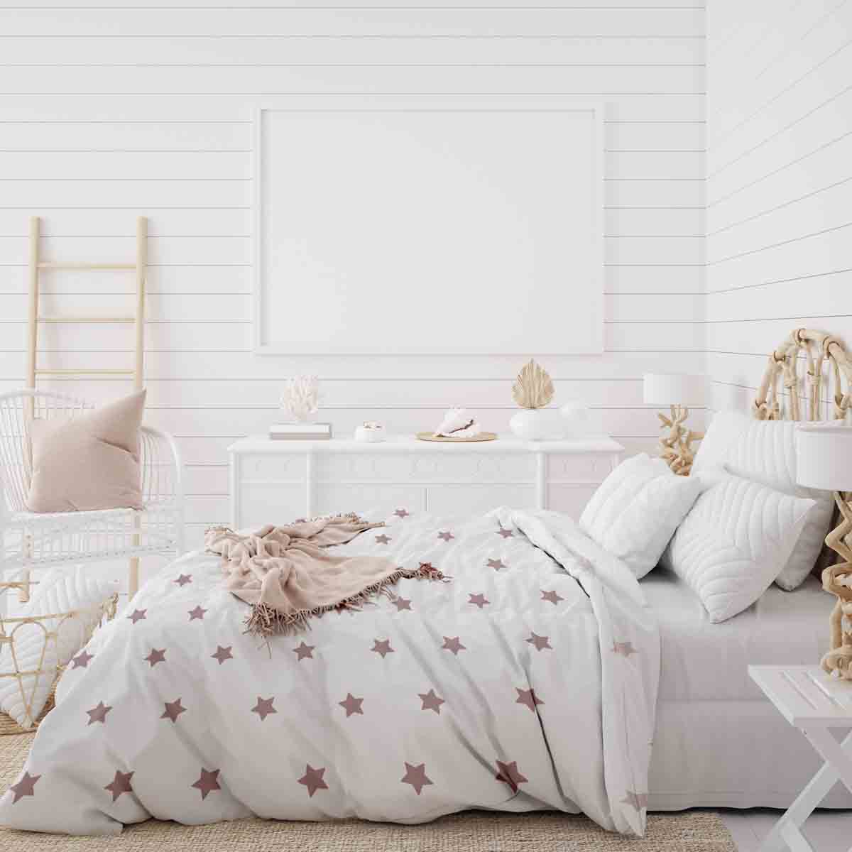 Couette thérapeutique ensemble de literie blanc avec étoiles roses