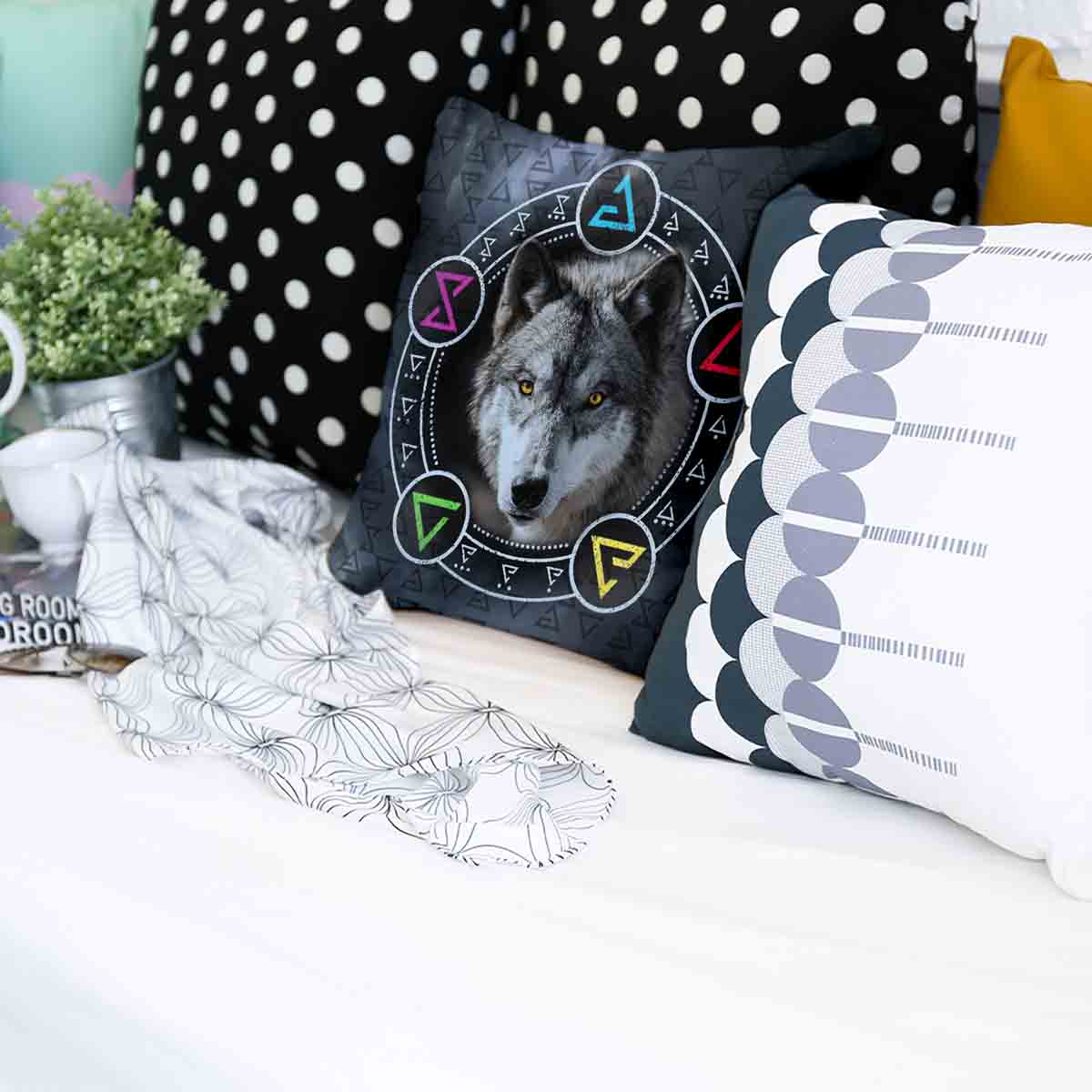 Coussin de santé gris avec loup