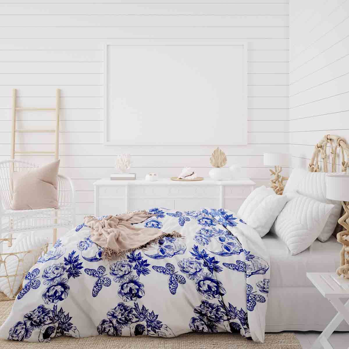 Couverture thérapeutique originale - Housse en coton Fleurs Crâne