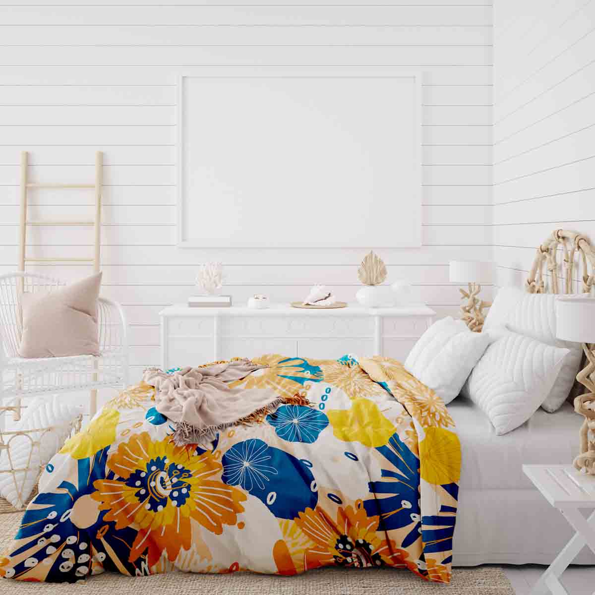 Couverture thérapeutique originale - Housse en coton avec fleurs de gerbera