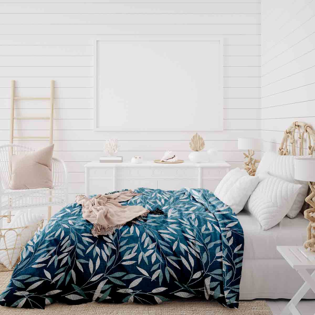 Couverture thérapeutique originale - Housse en coton avec branches bleues
