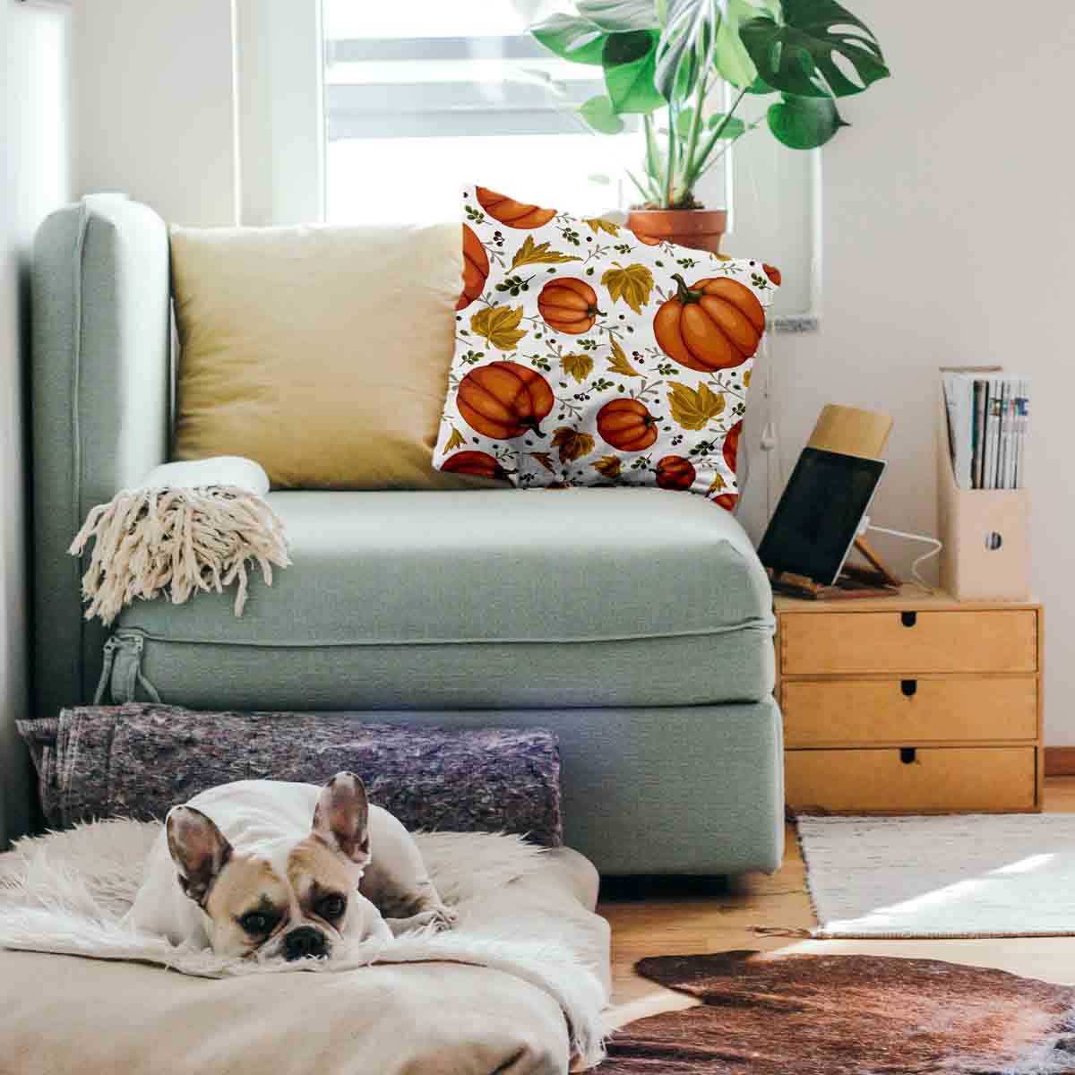 Coussin de santé blanc avec de grosses citrouilles