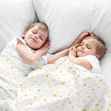 Therapy blanket and bedding set, white with yellow stars.