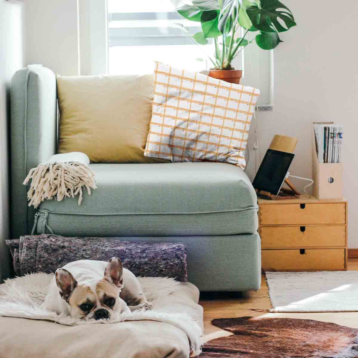 Coussin de santé jaune à carreaux