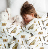 Therapy blanket and bedding set, white with owls.