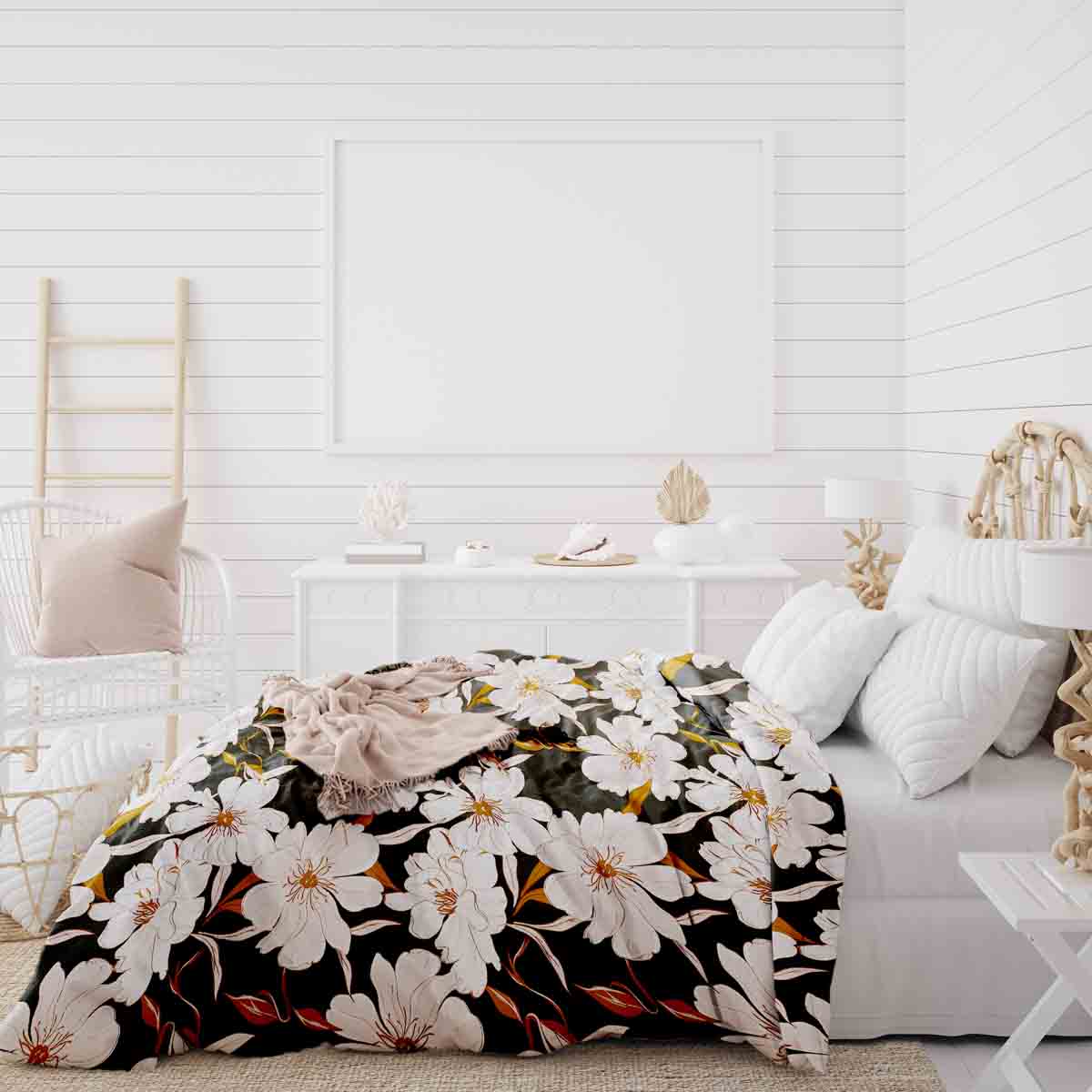 Couverture thérapeutique originale - Housse en coton avec fleurs d'aster roses