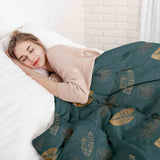 Therapy blanket bedding set, green with golden leaf.