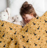 Therapy blanket and bedding set, orange, with Potter's broom.