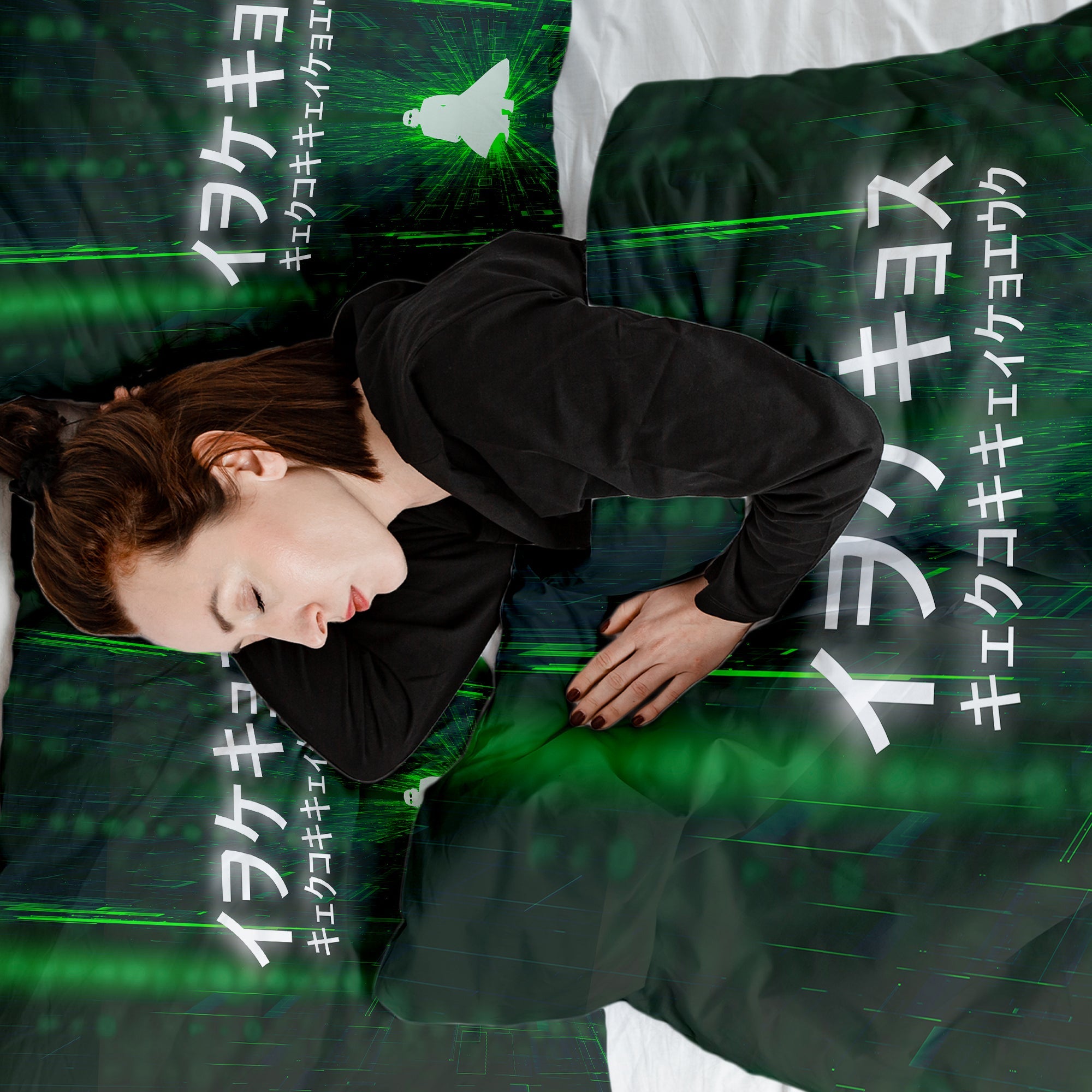 Couverture thérapeutique originale - Housse en coton verte avec caractères écrits