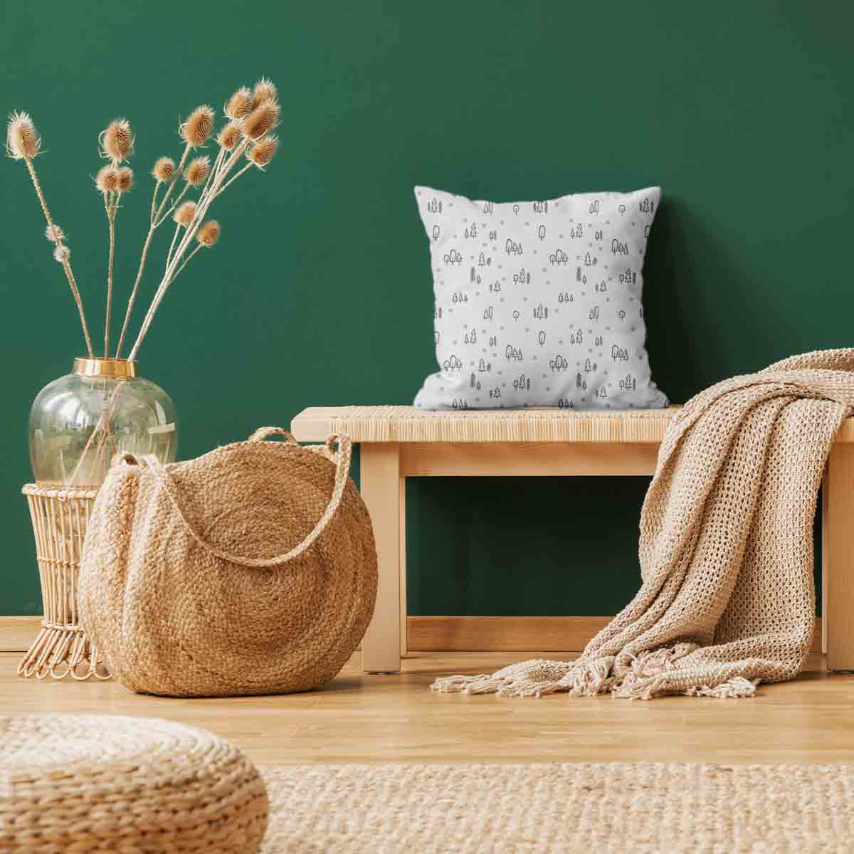 Coussin de santé blanc avec des points et des arbres