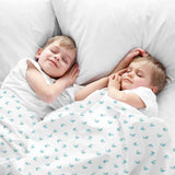 Therapy blanket and bedding set, white with blue hearts.
