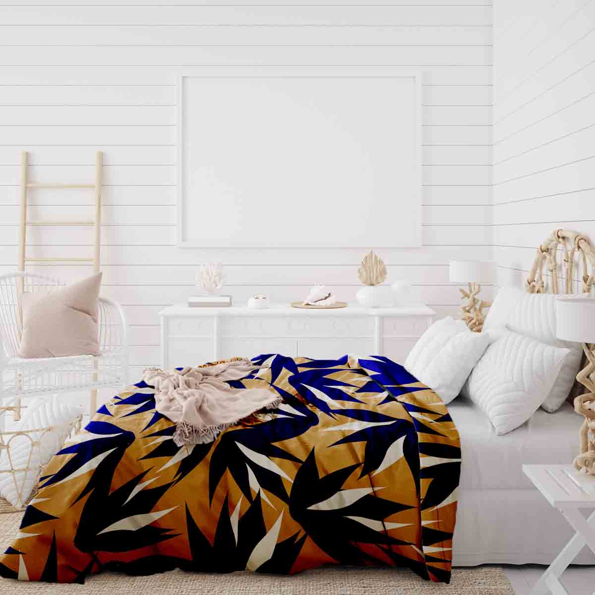 Ensemble de literie avec couverture thérapeutique marron avec feuilles bleues