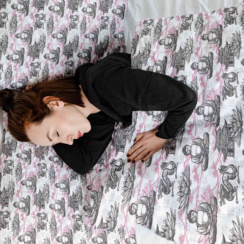 Ensemble de literie avec couverture thérapeutique et Bouddha rose