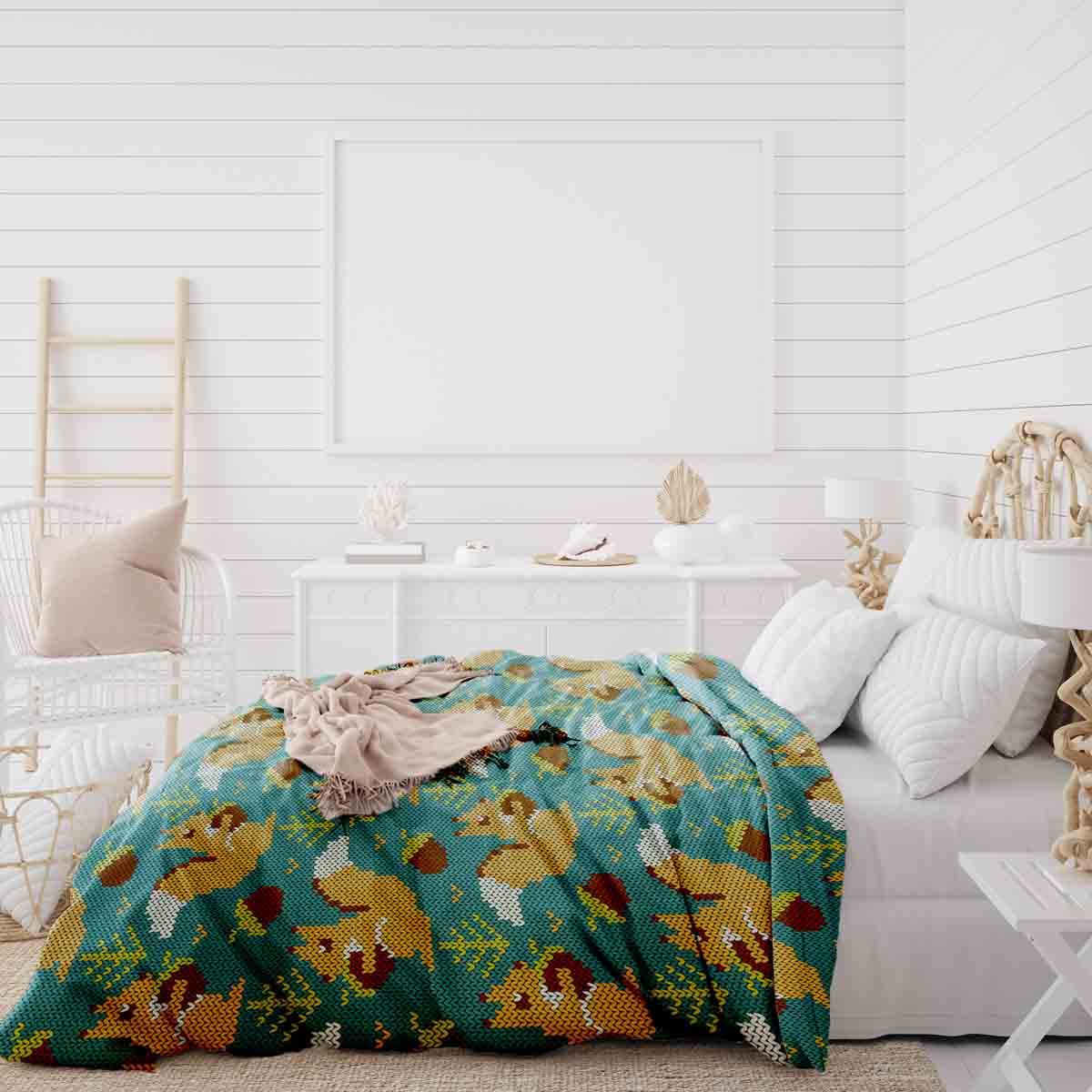 Ensemble de literie avec couverture thérapeutique verte avec écureuil