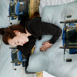 Therapy blanket and bedding set, tractor design in blue.