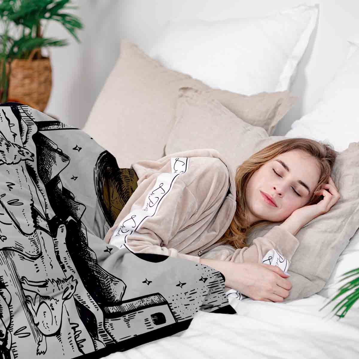 Ensemble de literie avec couverture thérapeutique Loup et Lune