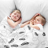 Therapy blanket and bedding set with black cars.