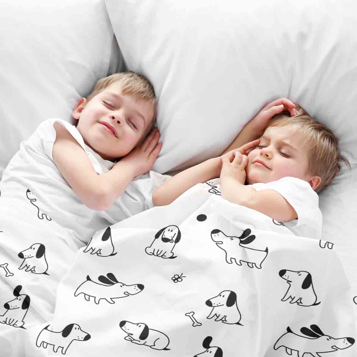 Ensemble de literie avec couverture thérapeutique blanc avec chiens